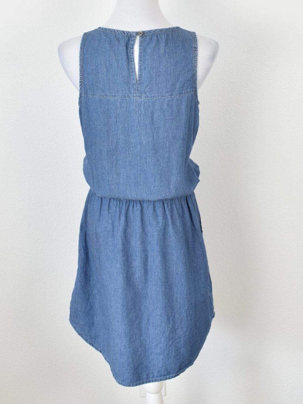 PACT Chambray Sleeveless Drawstring Mini Tank Dress - M - Picture 8 of 9